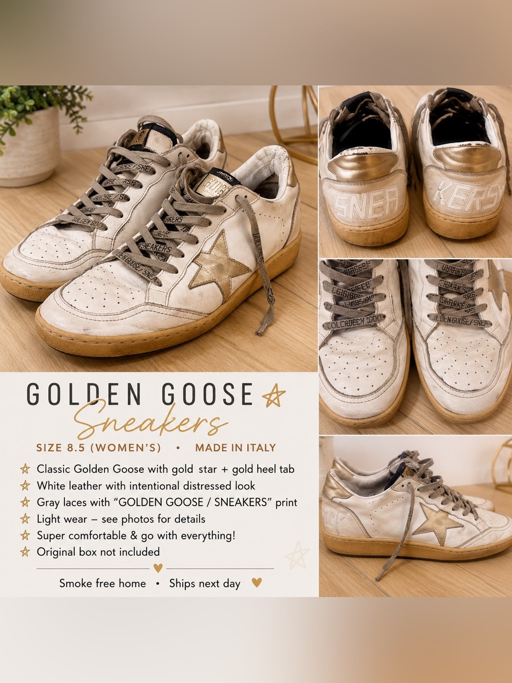 Golden Goose Men’s White Leather Sneakers with Gold Star